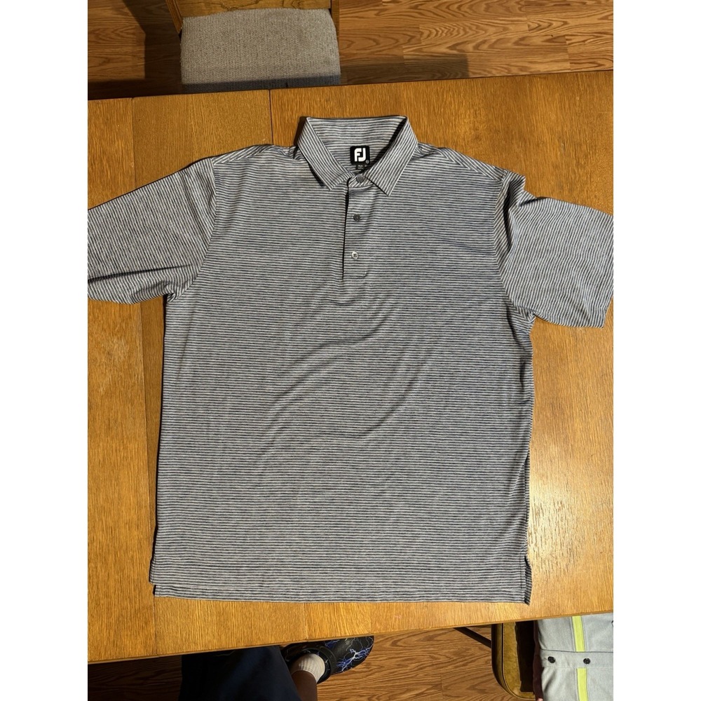 FootJoy Golf Polo Shirt Mens 2XL Gray White Striped Stretch Performance FJ EUC - Picture 2 of 8